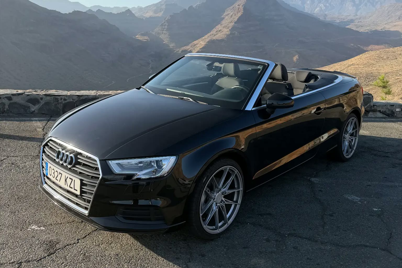 Black Audi A3 Cabrio at a Gran Canaria mountain overlook